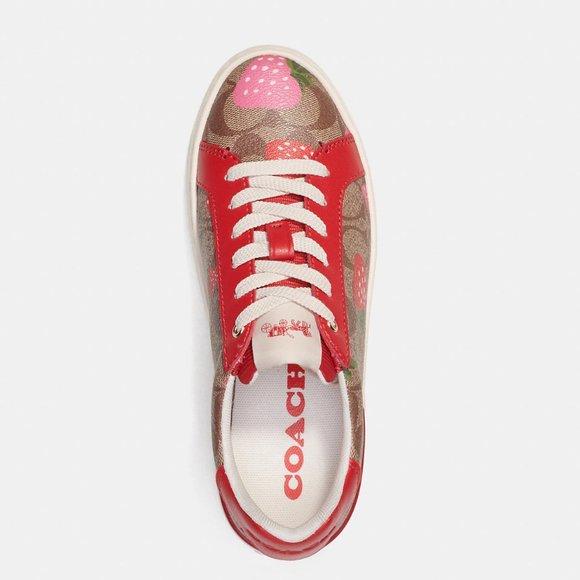 🍓 Coach Clip Low Top Sneaker In Signature Canvas With Wild Strawberry Print - Picture 7 of 13